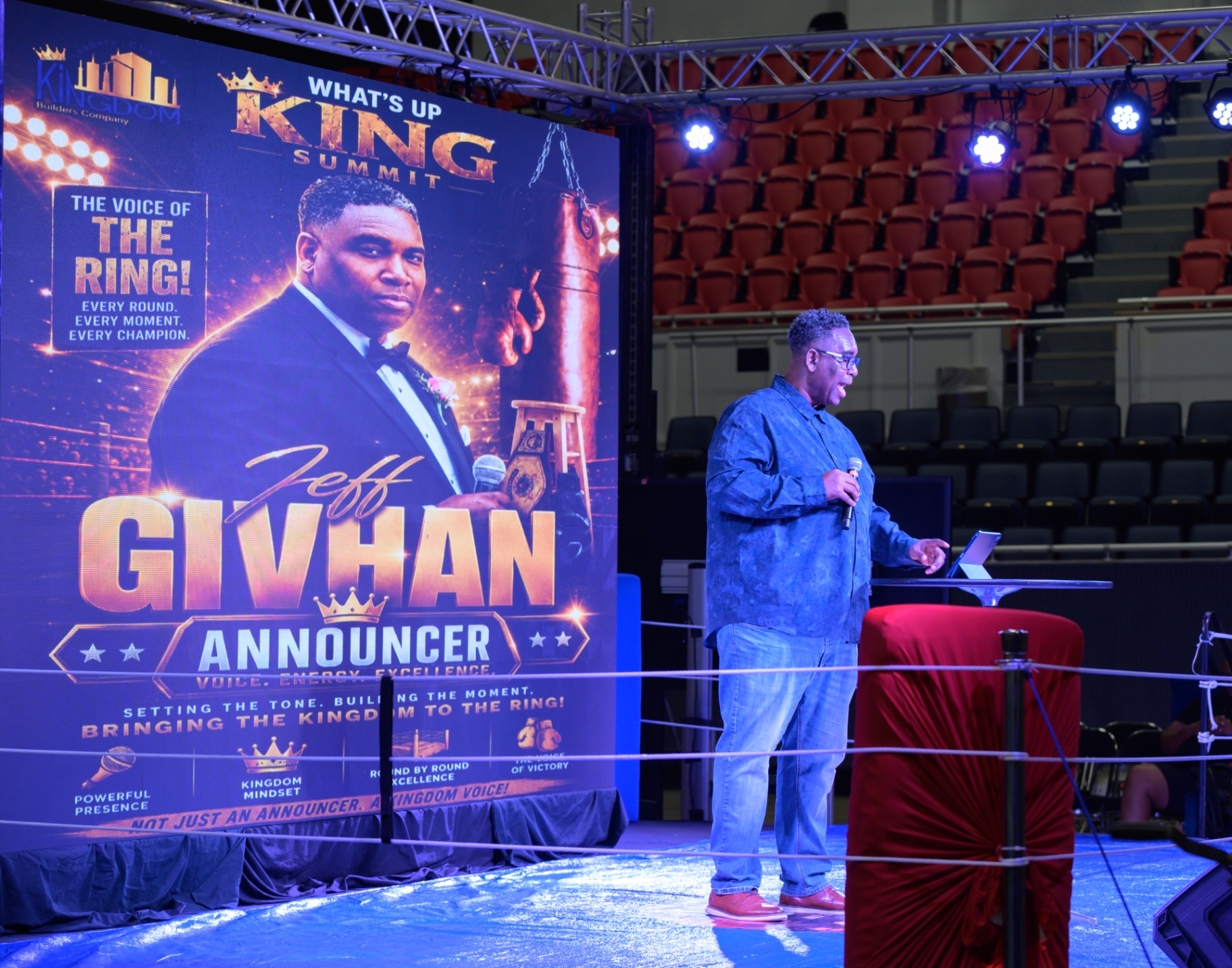 Jeff Givhan preparing his presentation inside the summit stage ring